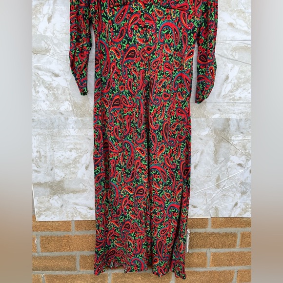 RIXO London Women's Red Katie Paisley Crepe Midi Dress size UK XL USA size 12 - Picture 8 of 17